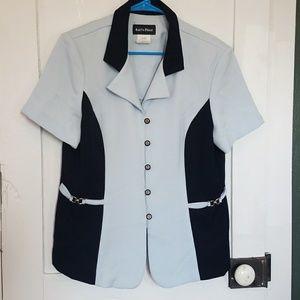 Blue/Black Smart Plus Size Office Top